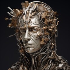 Futuristic mechanical face portrait