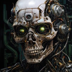 Mechanical skull with glowing eyes