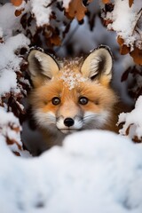 Obraz premium Curious fox peeking through snowy branches