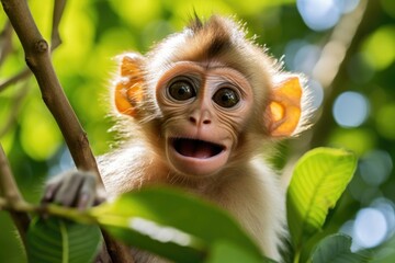 Fototapeta premium Surprised baby monkey in nature