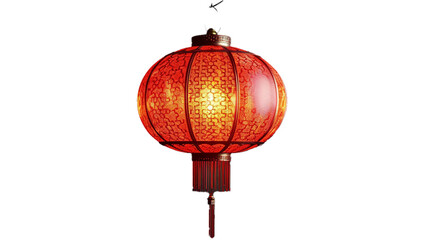 A traditional Chinese lantern glowing red on a transparent background. PNG format, This PNG file, with an isolated cutout object on a transparent background. 