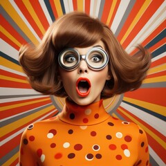 Surprised woman with big glasses and colorful background