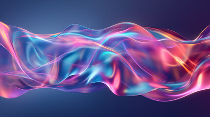 3d render Abstract fluid iridescent holographic neon curved wave in motion colorful background. Gradient design element for background