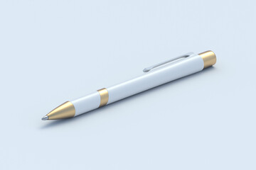 Pen on gray background. Ink ballpoint. School accessories. Office supplies. Stationery for education. 3d render