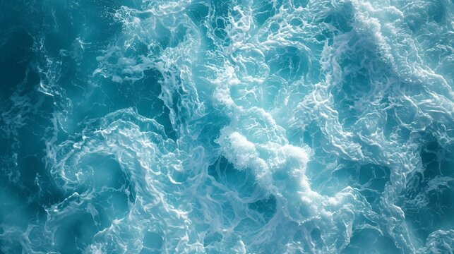 Foamy texture background of blue sea, Crashing waves on the beach, Blue ocean surface, top view. - Powered by Adobe