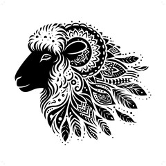 sheep silhouette in bohemian, boho, nature illustration