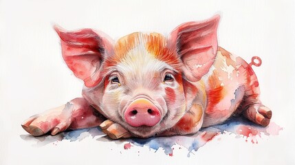 Watercolor painting of a cute pig.