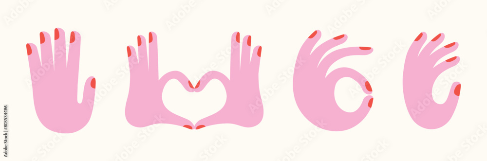 Poster Vector abstract logo design template in simple linear style - hands gesture, love and friendship concepts - tattoo and sticker design element
