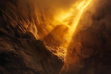 majestic canyon illuminated by warm golden light dramatic landscape photography
