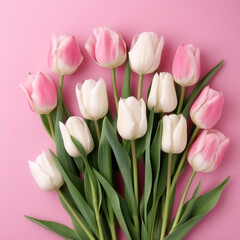 bouquet of tulips on the pink background