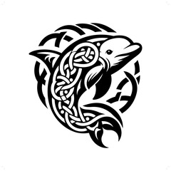 Beluga silhouette in animal celtic knot, irish, nordic illustration