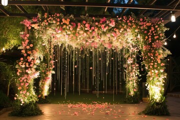 wedding stage decoration. stage decoration for wedding. wedding ceremonies decoration. wedding hall decoration. elegant wedding stage with flowers. wedding stage decoration gold theme.