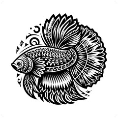 Betta Fish silhouette in animal ethnic, polynesia tribal illustration