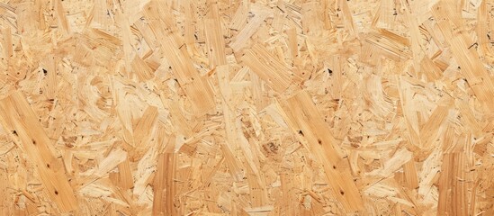 Close-up texture of oriented strand board - OSB wood displayed on a pressed wooden panel background.