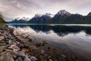 views of the Hjørundfjorden taken from Saebo during springtime, Norway