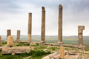 Naklejka premium Ruins of Saturn temple in ancient Roman city of Dougga, Tunisia, Africa