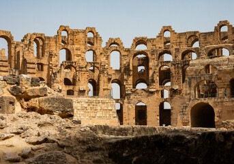 Naklejka premium Roman Colosseum at El Jem (El Djem), third largest colosseum in world. Tunisia, Africa