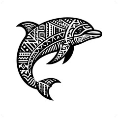 Dolphin silhouette in animal ethnic, polynesia tribal illustration