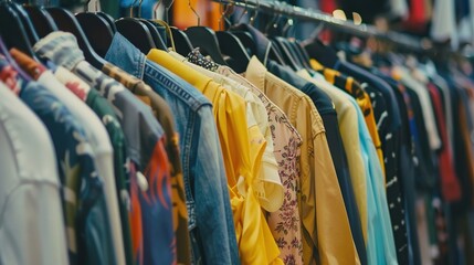 There are several jackets and coats hanging on a clothing rack.

