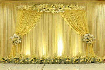 Luxury wedding stage decoration. stage decoration for wedding. wedding ceremonies decoration. wedding hall decoration. elegant wedding stage with flowers. wedding stage decoration gold theme.