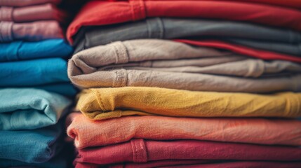 Stack of colorful folded shirts