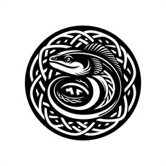 eel silhouette in animal celtic knot, irish, nordic illustration