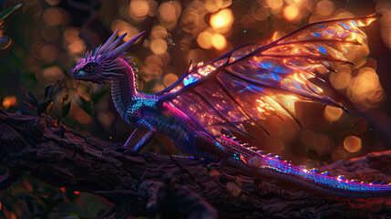 Dragon Fairy sitting on a tree branch.