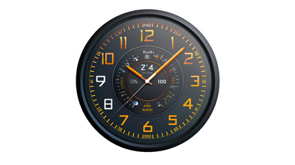 A smart wall clock with a weather display on a transparent background. PNG format, This PNG file, with an isolated cutout object on a transparent background.