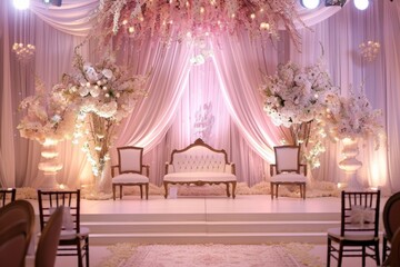 wedding ceremonies decoration. wedding hall decoration. Luxury wedding stage decoration. stage decoration for wedding. elegant wedding stage with flowers. wedding stage decoration gold theme.