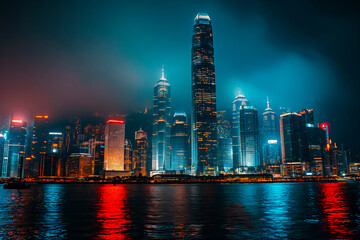 Fototapeta premium futuristic nighttime cityscape with skyscrapers representing financial districts
