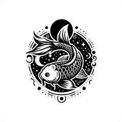 koi silhouette in bohemian, boho, nature illustration