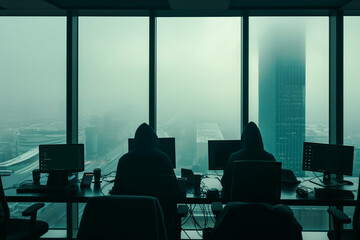 Fototapeta premium Hackers in a futuristic cyberpunk metropolis