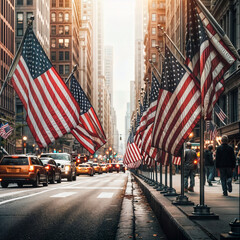 A row of flags sits silently on Memorial Day in the United States , digital illustration created...