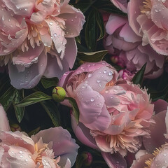 Seamless pattern of tender peony flowers, closeup shot