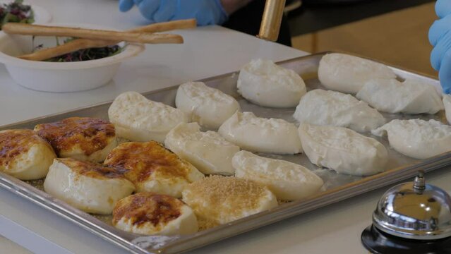  A Traditional Indonesian Street Food close-up. Uli Bakar sticky rice food.