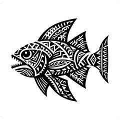 piranha silhouette in animal ethnic, polynesia tribal illustration