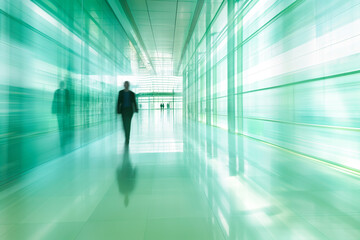Interior of doctor and patient people in hospital corridor for background, Health care and medical technology concept. Motion blur effect