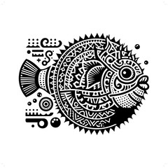 Pufferfish silhouette in animal ethnic, polynesia tribal illustration