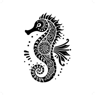recommend clip art: Seahorse silhouette in bohemian, boho, nature illustration