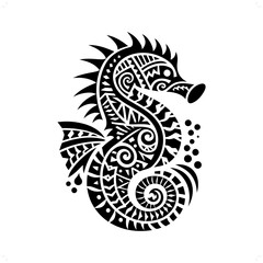 Seahorse silhouette in animal ethnic, polynesia tribal illustration