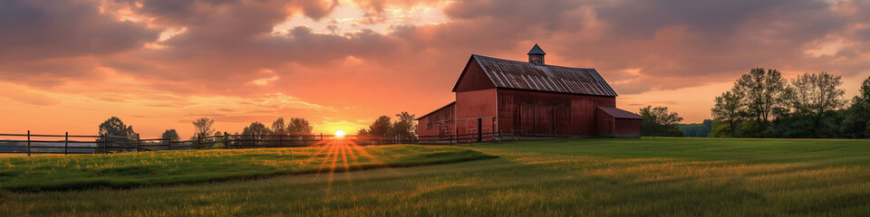 Obraz premium An old barn in a field. Farm landscape