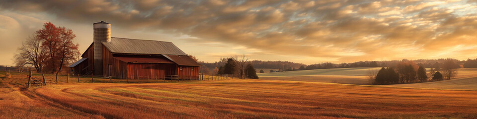 Fototapeta premium An old barn in a field. Farm landscape