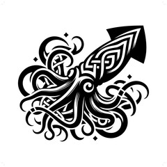 Squid silhouette in animal celtic knot, irish, nordic illustration