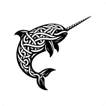 recommend clip art: Narwhal silhouette in animal celtic knot, irish, nordic illustration