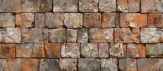 A wall constructed from aged bricks.