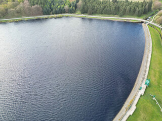 High Angle View of Most Beautiful British Landscape at Redmires Water Reservoirs over Hills of Sheffield City of England United Kingdom, April 30th, 2024