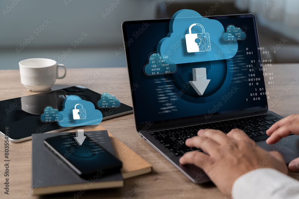 Poster backup concept business transfer files receiver and computer backup copy to database storage cloud t