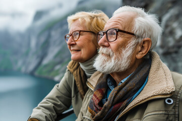 Senior couple sailing luxury yacht during their active retirement, Plan life insurance of happy...