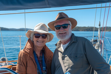 Senior couple sailing luxury yacht during their active retirement, Plan life insurance of happy retirement