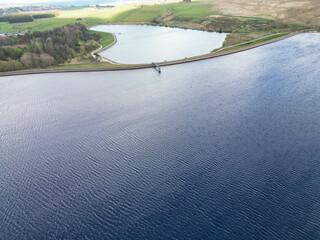 High Angle View of Most Beautiful British Landscape at Redmires Water Reservoirs over Hills of...